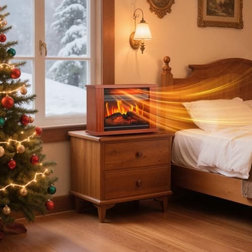 Small Electric Fireplace Heater, LifePlus Mini Wooden Space Tabletop Fireplace with 3D Realistic Flame Effect, Cool and Safe to Touch, Perfect for Study Bedroom Office, Overheating Protection, 1500W 8
