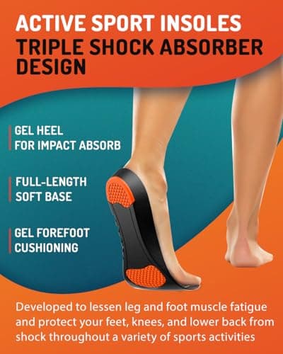 CRUVHEAL Sport Shock Absorbing Insoles - Basketball Athletic Shoe Cushioning Inserts Men Women - Ideal for Active Sports Running Training - Neutral Arch for Sneakers Shoes, M 3