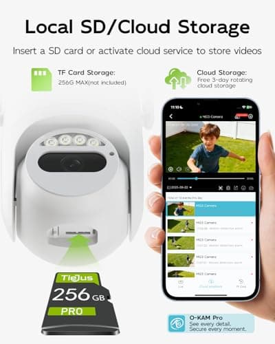 TIEJUS 3MP Security Camera Outdoor - 2.4G/5G Wi-Fi, 24/7 Recording Wired Power, 360° Pan-Tilt View, Motion Tracking, Color Night Vision, 2-Way Audio, Works with Alexa, Cloud & SD Card Storage, IP66 9