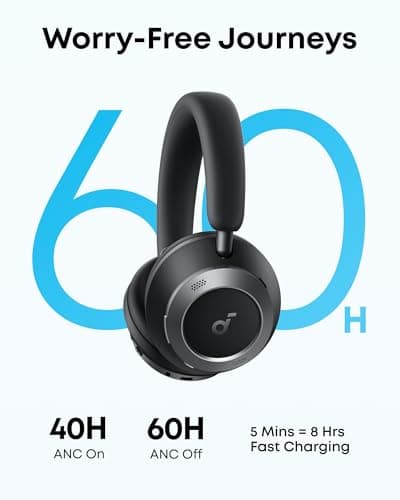 Soundcore Space One Pro, FlexiCurve Over-Ear Headphone, Adaptive Active Noise Cancelling Headphones Driven by 6 Mics, 60H Lossless Audio, Ultra-Fast Charging, Hi-Res Wireless, Comfortable Fit 5