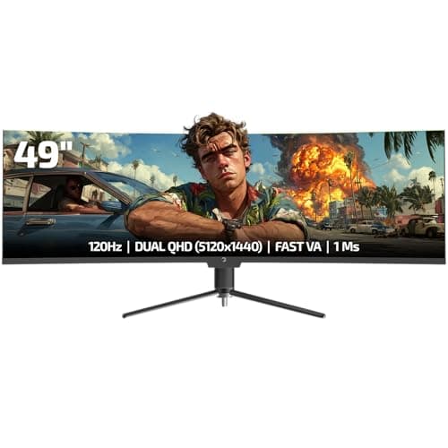 GAMEPOWER DQ49 inch Curved Ultrawide Gaming Monitor, 1Ms, 120Hz Refresh Rate, 32:9, DQHD, 5K 5120x1440p, R1800, 99% sRGB, HDR400, DisplayPort, HDMI, FreeSync, Gsync, Height - Tilt Adjustable