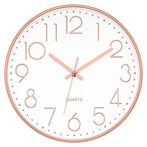 Foxtop Modern Wall Clock 12 Inch Non-Ticking Silent Battery Operated Round Quartz Rose Gold Wall Clock for Office Bedroom Living Room Kitchen Home School Decor 7