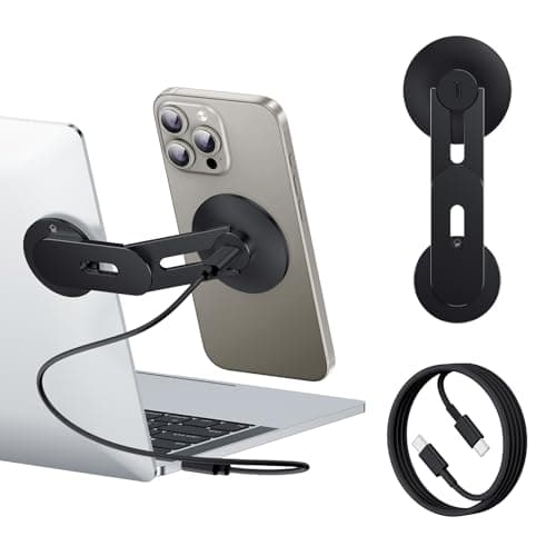 MAGDIGITEH Laptop Phone Holder, Magnetic Phone Stand 15W Fast Wireless Charger for MagSafe for iPhone 17/16/15/14/13/12 & All Phones for Tesla (Black)