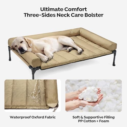 Veehoo Cooling Elevated Dog Bed Add Removable Waterproof Bolster Cushion Mat, Raised Pet Cot with Breathable Teslin Mesh, No-Slip Feet, Dog Couch Bed for Indoor Outdoor, 42x30inches, Beige, CWC2331B 4