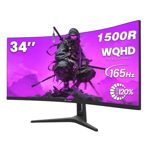 CRUA 34 Inch Curved Gaming Monitor, 21:9 WQHD 3440x1440 165Hz/144Hz 1500R Ultrawide Computer Monitor Support Freesync, PIP/PBP, 120% sRGB, HDMI 2.0 & DP 1.4, Wall Mountable/Tilt Adjustable-Black