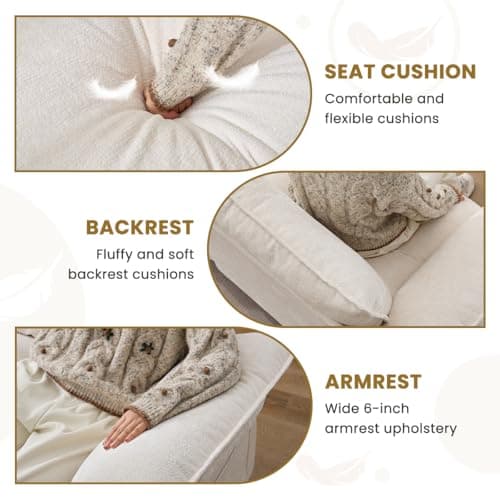 83" Cloud Loveseat Sofa, Modern Down Comfy for Living Room, Loveseat Sofa with Chenille Fabric and Double Cushion, Love Seat Deep Seat Oversized Seats with 2 Pillows for Bedroom, Cream 6