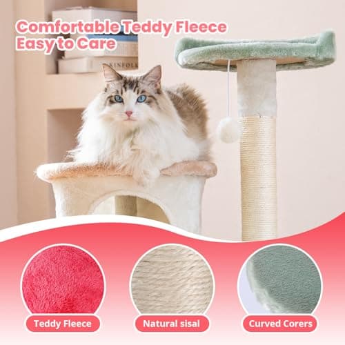 HYABi 42.7 inch Flower Cat Tree Tower Condo Furniture Apartment Plush Habitat Kitten Amusement Platform Multi-Level with Scratch Posts Toy Ball Pet House Play for Indoor Cats 5