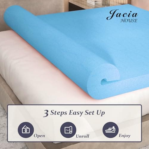 Jacia House 3 Inch Bed Foam Hospital Size Mattress Topper in a Box, Single Bed Topper, Certi PUR-US Certified 72 * 33 * 3 Inches Hospital Mattress Foam Pad Blue 6