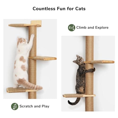 FUKUMARU Tall Cat Tree, 5 Tier Floor to Ceiling Cats Tower, Wall-Mounted Kitten Scratching Post, Wild Simulation Kittens Wall Shelves, Suitable for Climb, Scratch, Lookout and Play 5