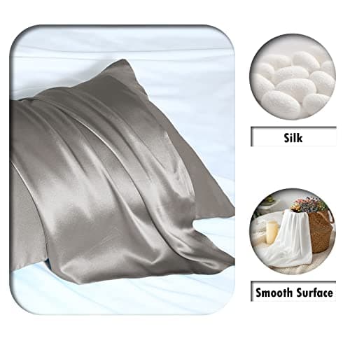 Silk Pillowcase for Hair and Skin,Soft,Breathable and Sliky 100% Standard Size Pillow Cases Set of 2,Both Sides Natural Mulberry Silk Pillowcases with Hidden Zipper(Standard Size 20"X 26",2pcs) 2