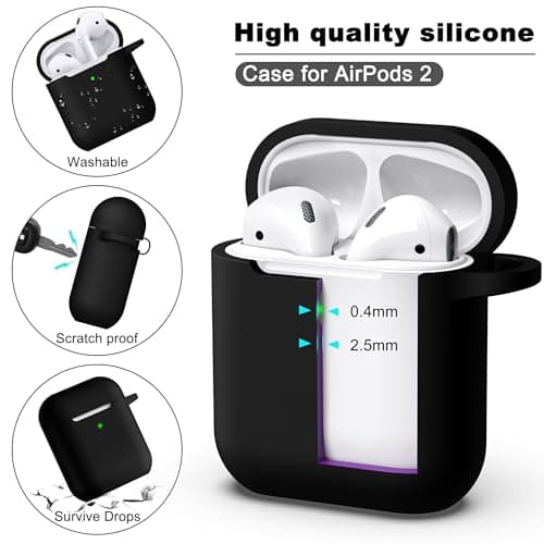R-fun Compatible with AirPods Case Cover, Soft Silicone Protective Cover with Keychain for Women Men Compatible with Apple AirPods 2nd 1st Generation Charging Case, Front LED Visible,Black 6