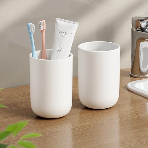 Toothbrush Cup 13oz Reusable Unbreakable Bathroom Tumbler 2 PCS, Easy to Clean Plastic Bathroom Cup Toothbrush Holders for Bathrooms Counter Organizer