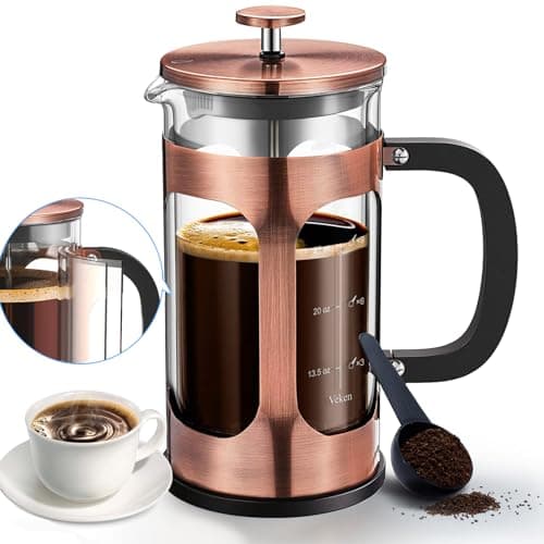 Veken 27 Ounce/800 ml French Press Plunger Coffee Maker Cafetière, Double Wall Heat Resistant Borosilicate Glass Coffee Press, Cold Brew Coffee Pot for Kitchen and Gifts, Dishwasher Safe, Copper