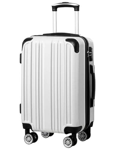 Coolife Carry On Luggage, Suitcase with Durable and Lightweight, carry on suitcase with PC+ABS Hardshell, Dual Spinner Wheels, TSA Lock, and YKK Zipper (white grid new, S(20in)_carry on)