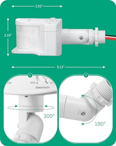 EDISHINE 2 Pack 240° Motion Sensor, Replacement Motion Detector for Outdoor Lights, Adjustable Time & Detection Range Up to 60FT, 3 Modes PIR Motion Sensor for Floodlight, White, UL Listed 7