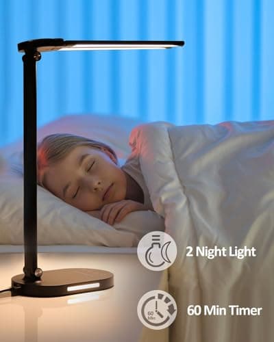 LED Desk Lamps for Home Office, 14W Bright Double Swing Arm LED Desk Lamp with USB Charging Port, Eye-Caring Task Lamp, Desktop Lamp with Night Light Table Read Light for Bedroom Work Study Craft 6