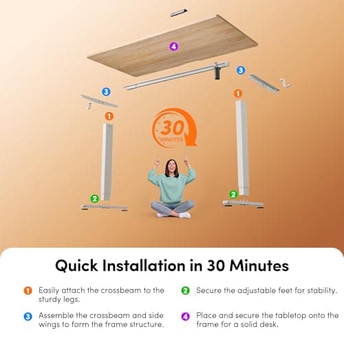 FEZIBO Standing Desk, 48 × 24 Inches Electric Height Adjustable, Sit and Stand Up, Computer Office Desk with Splice Board, White Frame/Maple TOP 9