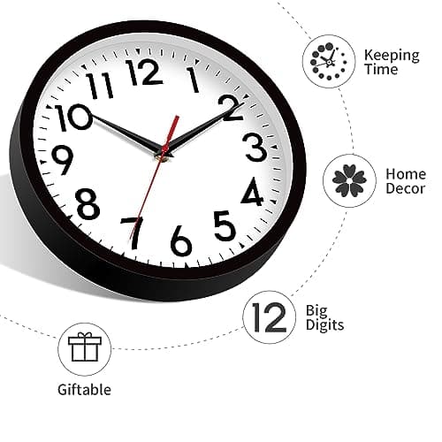 DAXSMY 14 Inch Wall Clock Large Battery Operated Big Silent Non Ticking Analog Clock Decorative for Living Room Office Kitchen Outdoor Classroom Bedroom Bathroom School(Black) 8
