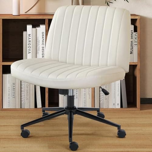OLIXIS Criss Cross Chairs Legged Armless with Wheels Wide Seat Height Adjustable Swivel Rolling Padded PU Leather Home Office Desk Seating for Bedroom, Student, Study Room