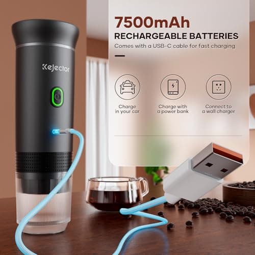 Portable Battery Coffee Maker Espresso Machine, 20 Bar Nano Car Coffee Mini Espresso Machines Self-Heating Electric Espresso Maker, USB-C 3-in-1 Ground Coffee & NS Capsule Pod RV Hiking Camping 5