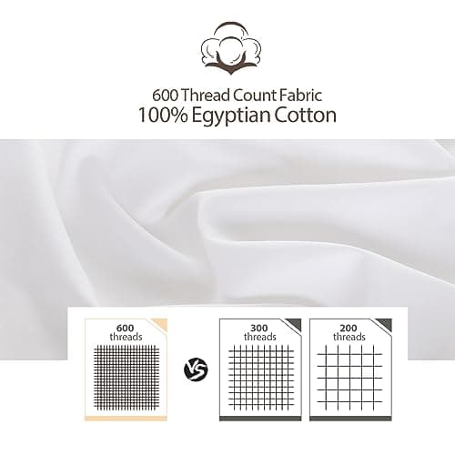 2-Pack Pure Cotton Twin XL Fitted Sheet for Adjustable Bed Split King, 600 TC 16" Deep Pocket Egyptian Cotton Fitted Sheet (2pcs, Twin XL, White) 8