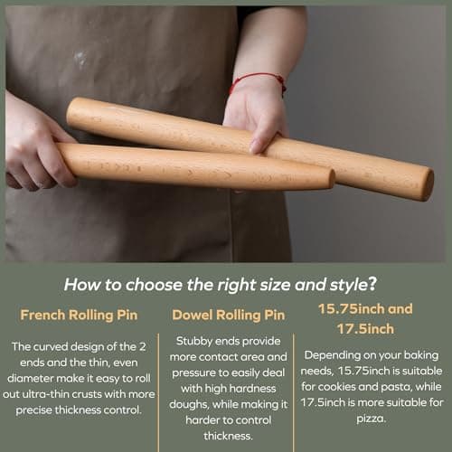 Muso Wood Wooden French Rolling Pin for Baking, Beech Wood Tapered Rolling Pin for Fondant Pie Crust Cookie Pastry(French 15.75-Inch) 6