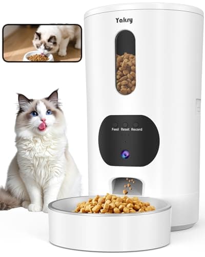 Yakry Automatic Cat Feeder with Camera - 5G WiFi Easy Setup App Control Cat Dry Food Dispenser with Stainless Steel Bowl, 4L/17 Cups, HD 1080P Video with Night Vision for Small Pets Indoor