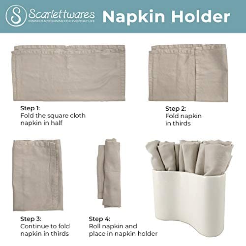 Scarlettwares Ceramic Napkin Holder For Table Kitchen Paper Linen Cloth Napkins Upright Stand Up Sturdy Stylish Modern Compact White Modern Farmhouse 6