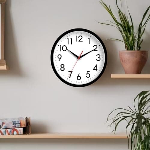 DAXSMY Wall Clock Small Analog 8 Inch Silent Non Ticking Battery Operated Modern Simple Decorative for Kitchen Office Bedroom Bathroom Living Room(Black) 8