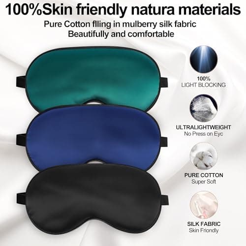 Silk Sleep Mask for Sleeping with Adjustable Strap, Satin Blackout for Men&Women, Comfortable Blindfold Eyeshade for Night Sleep (Black,Blue,Green) 3