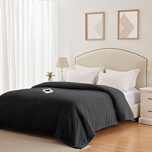 Sealy Heated Electric Blanket Twin Size, Flannel Electric Blanket with 10 Heating Levels & 1-12 Hours Auto Shut Off, Fast Heating Warming Blanket, Machine Washable, Grey, 62 x 84 Inch 7
