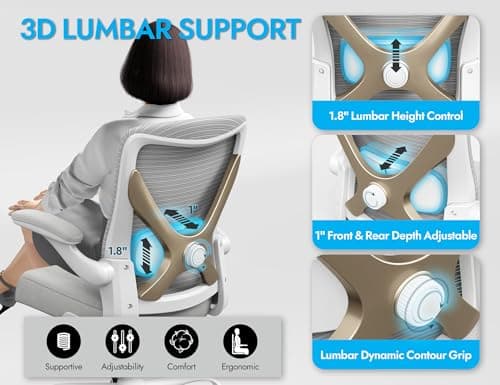 Ergonomic Office Chair with Lumbar Support - Adjustable Computer Desk Chairs for Home Office, Gaming, and Work - Comfortable and Supportive Desk Chairs for Adults(Grey Gold) 6
