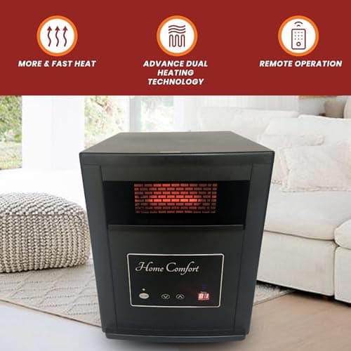 Home Comfort 1500w Infrared Heater - Energy Efficient Space Heater for Year-Round Indoor Warmth, With Thermostat and Remote Control, Portable Warmer for Bedroom, Living and Large Spaces - Black, 1500W 5