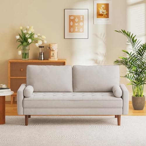 Vesgantti 2 Seater Sofa, 68 inch Fabric Couches for Living Room, Mid Century Modern Loveseat Sofas with Armrest, Button Tufted Seat Cushion, Modern Couch for Bedroom, Apartment, Office, Ashbeige 7