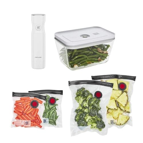 ZWILLING Fresh & Save Vacuum Sealer Machine Starter Set with Airtight Food Storage Container Glass, Sous Vide Bags, Meal Prep