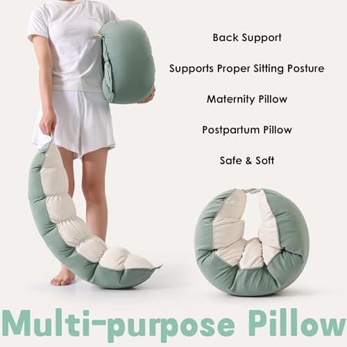 Ailuteie Peallow(Pat. Pend) – Long Round Body Pillow for Adults, Bolster Pillow for Sleeping, Soft and Supportive Pillow for Sleeping & Lumbar Support (Green-White, 29.5") 7