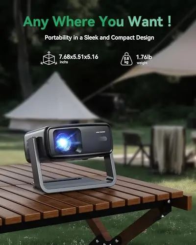 Projector with WiFi and Bluetooth, Support Decoding Projector 4K, 1200 ANSI 180° Rotatable with Native 1080P Mini Projector, Auto Keystone, Portable Smart Outdoor Home Movie Projectors 8