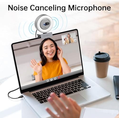 GUSGU G910 2K Quad HD Webcam for PC, with Microphone & Light & Privacy Cover, Web Camera for Desktop Computer/Laptop/MacBook, USB Streaming Camera 5