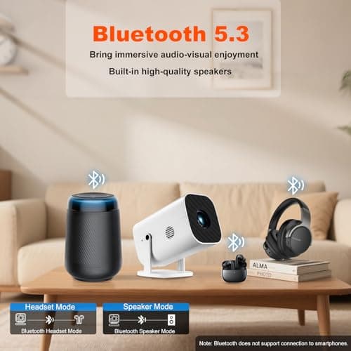 【Built-in APPS & Electric Focusing & 210° Rotation】Mini Projector With Wifi And Bluetooth, 1080P Portable Projector, Movie Projector for Bedroom, Supports Smartphones/TV Stick/iPad/PS5/Laptop/HDMI/USB 5