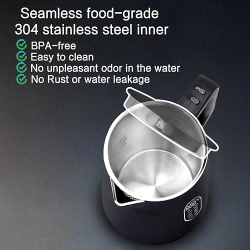 QUAXWELL 1.5L Electric Kettle Stainless Steel, Double Wall Cool Touch,Fast Boil,5 Temperature Control, LED Display, Auto Shut-Off, BPA-Free,Keep Warm Function, Ideal for Tea & Coffee (Black) 6