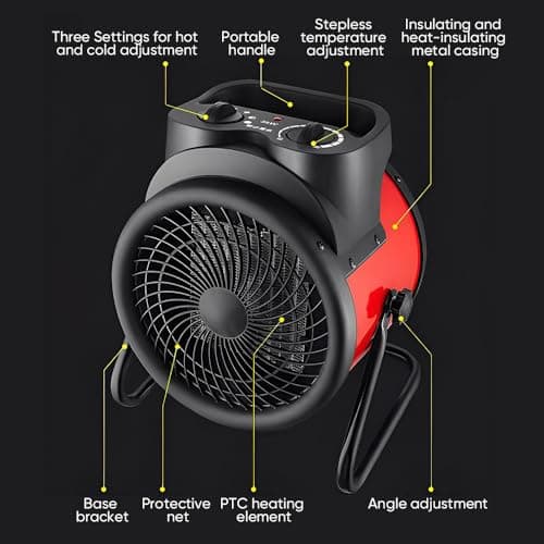 Saker Powerful Portable Heating Cannon,High Power Ceramic Space Heater, 3000W Fast Heating with Adjustable Thermostat for Large Room, Quiet Oscillation & Overheat Protection 11