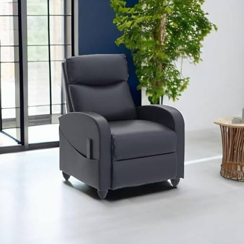 SMUG Recliner Chair Massage Reclining for Adults, Comfortable PU Leather Recliner Sofa Adjustable Home Theater Seating Lounge with Padded Seat Backrest, Small Recliners for Living Room (Black) 6