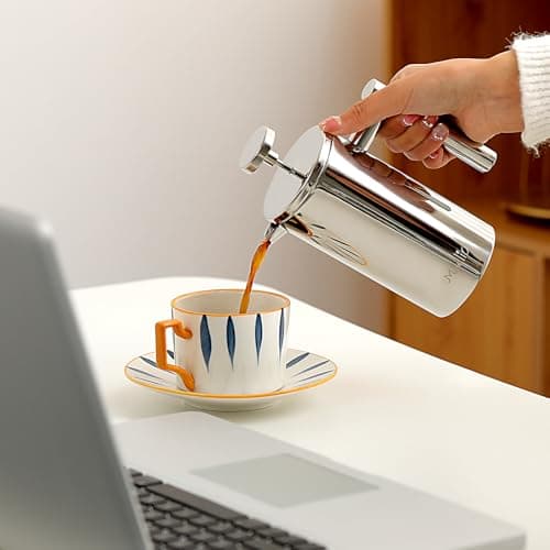 Meelio Small French Press 350ml Coffee Maker, Double-Wall Insulated French Press Coffee Press Stainless Steel, Included 2 Extra Fliters and 1 Coffee Spoon (1 cup, 12 OZ) 6