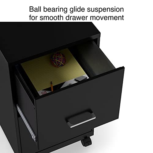 Staples 2-Drawer Vertical File Cabinet, Letter Size Documents, Lockable & Mobile, 18" D x 14" W x 26.3" H, Black 6