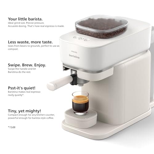 Philips Baristina Espresso Machine - Real espresso, made simple. Compact coffee machine, natural white with white portafilter, 16 bar pump pressure, automatic grinder, Cafe Crema (BAR300/00) 11