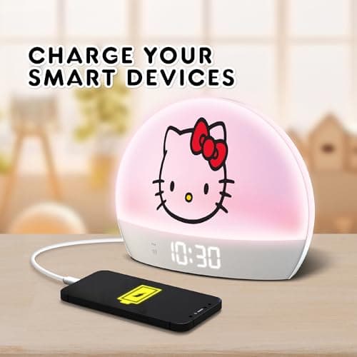 Hello Kitty Sunrise Alarm Clock - Multicolor Lights, USB Charging, LED Display, and Snooze Function 4