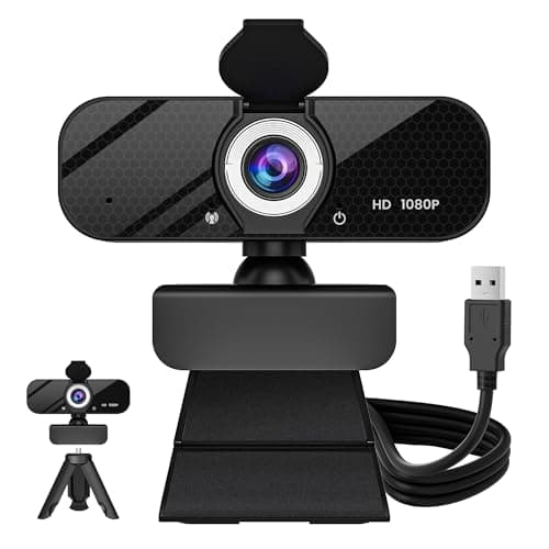 GOZVRPU 1080P HD Webcam with Built-in Microphone, Rotatable Tripod, Wide-Angle Lens,Privacy Cover, Auto Light Correction, Plug & Play USB-A Webcam for Laptop, Desktop, PC, Streaming-Black