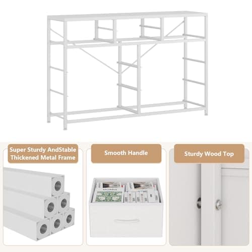 Jojoka Wide 10 Drawer Dresser,TV Stand Entertainment Center Fabric Storage Dressers Drawers for Bedroom, Hallway, Nursery, Closets, Steel Frame, Wood Top (White) 7