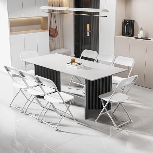 Bonnlo Folding Chairs Set of 10, White Plastic Chair Sturdy Seat with Metal Frame, Perfect for Party, Event, Wedding, Birthday, Office, Outside Entertaining 8