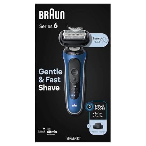 Braun Electric Shaver for Men, Series 6 6120s, Wet & Dry Shave, Turbo & Gentle Shaving Modes, with Precision Trimmer & Pouch, Blue 8